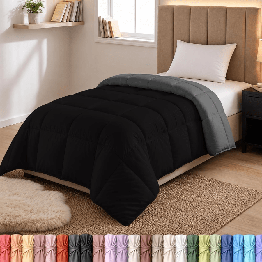 Bedding Duvet Insert, Twin Comforter 64 X 88 Inches, Black Grey
