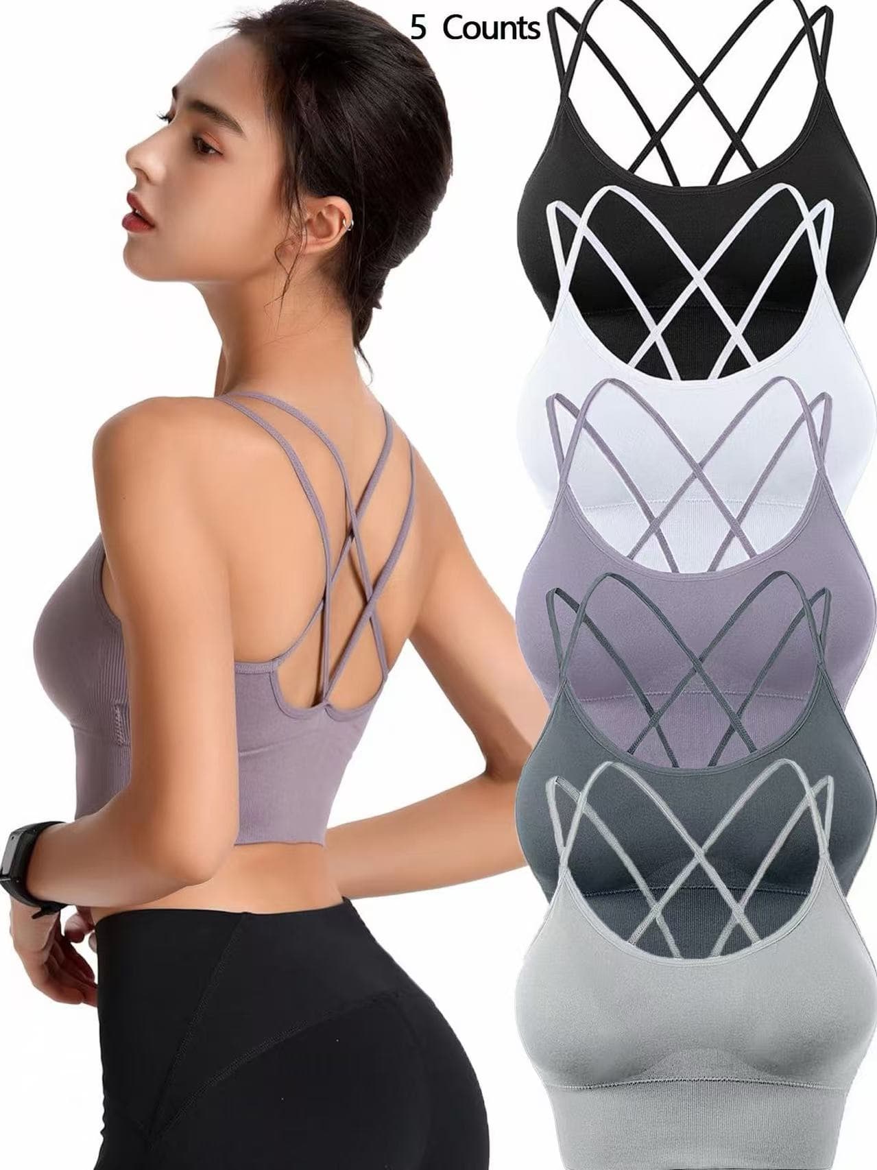Seamless Crisscross Back Sports Bra For Women, Double Straps Wirefree Padded Yoga Bra, High Stretch Breathable Athletic Bra For Workout Running Gym Fitness Daily Wear, Multi Colors Available