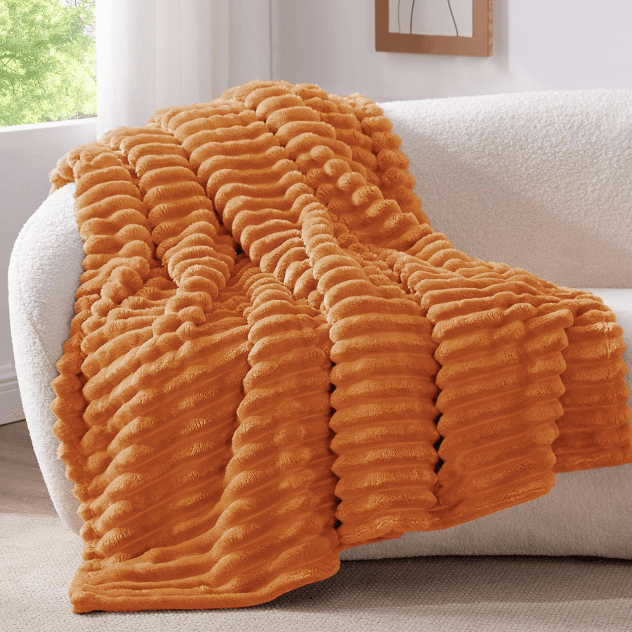 Burnt Orange Fleece Fluffy Fall Throw Blankets For Couch, 50x60