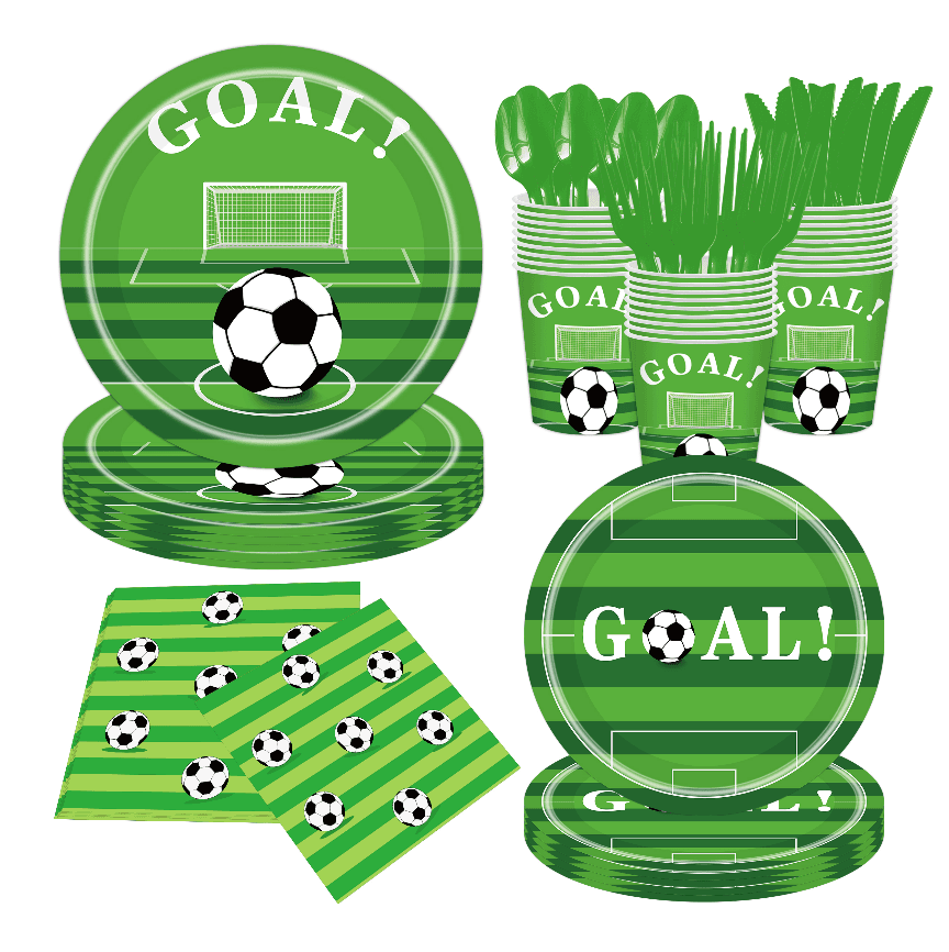 GOAL Soccer Football Disposable Tableware Set, Sports Football Party Plates Cups Napkins Cutlery