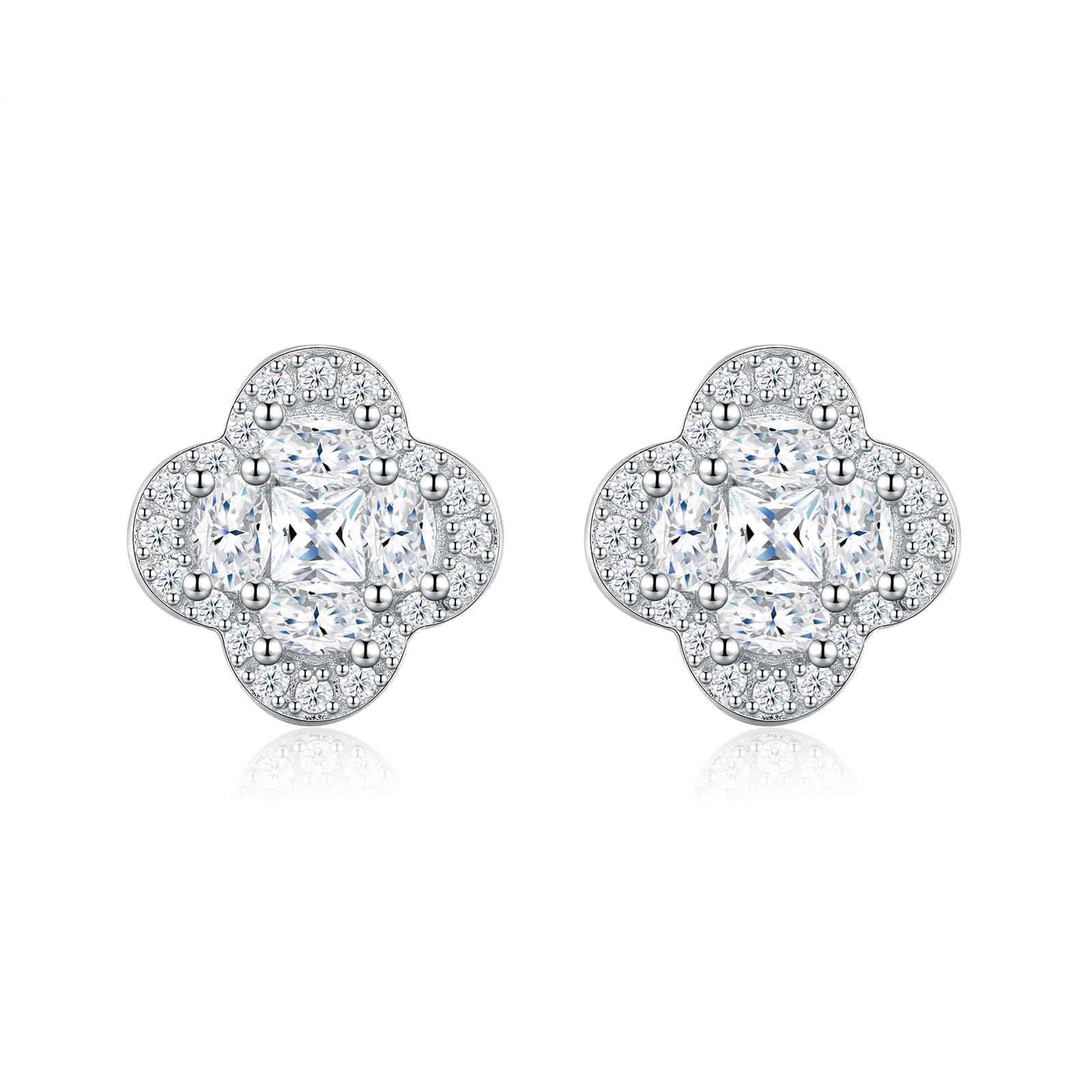 S925 Silver 2.5g Platinum Plated D VVS1 Moissanite Flower Cluster Stud Earrings, Pair, GRA Certified Gift Box