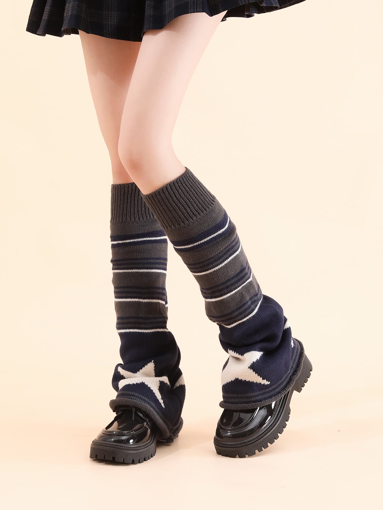 Y2K Goth Fashion Acrylic Leg Warmers For Women Girls Knitted Star Pattern Slouch Socks