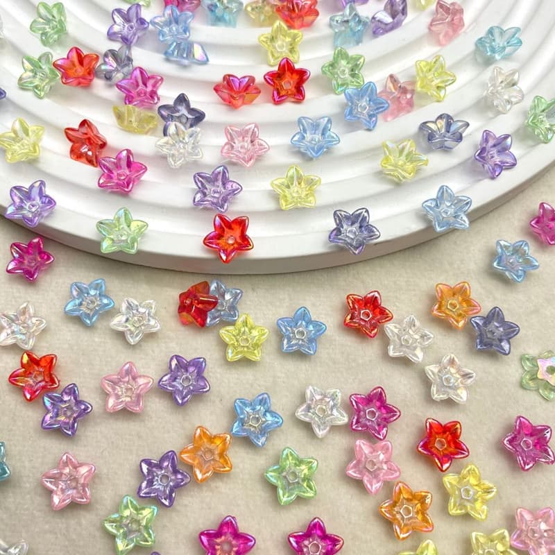 Translucent Flat-Back 5-Petal Acrylic Flower Beads, Center-Hole Charms For DIY Hanfu Hairpins, Hair Clips & Jewelry Making.