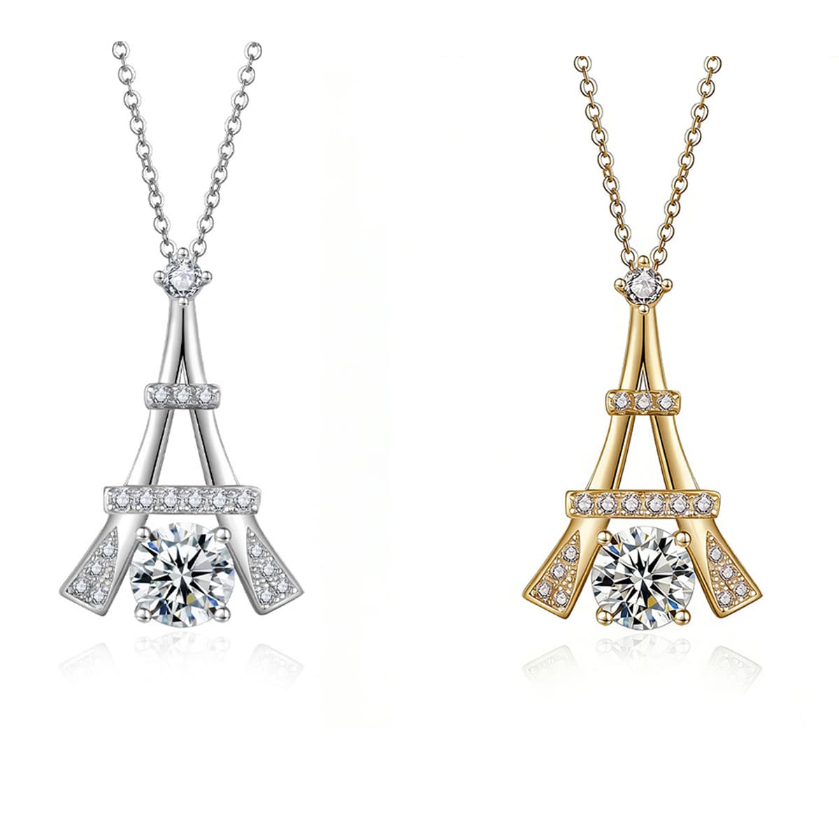 S925 Sterling Silver 1ct D Color VVS1 Moissanite Eiffel Tower Necklace 45cm Platinum Gold Plated GRA Certified Gift Box