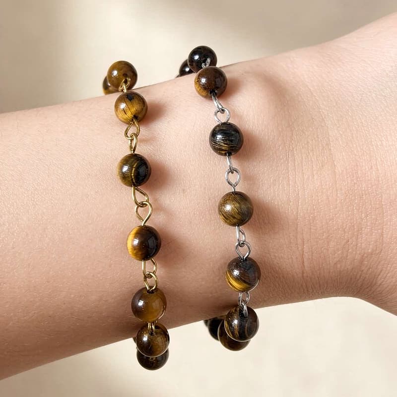 Stainless Steel Bracelet With Tiger's Eye Beads