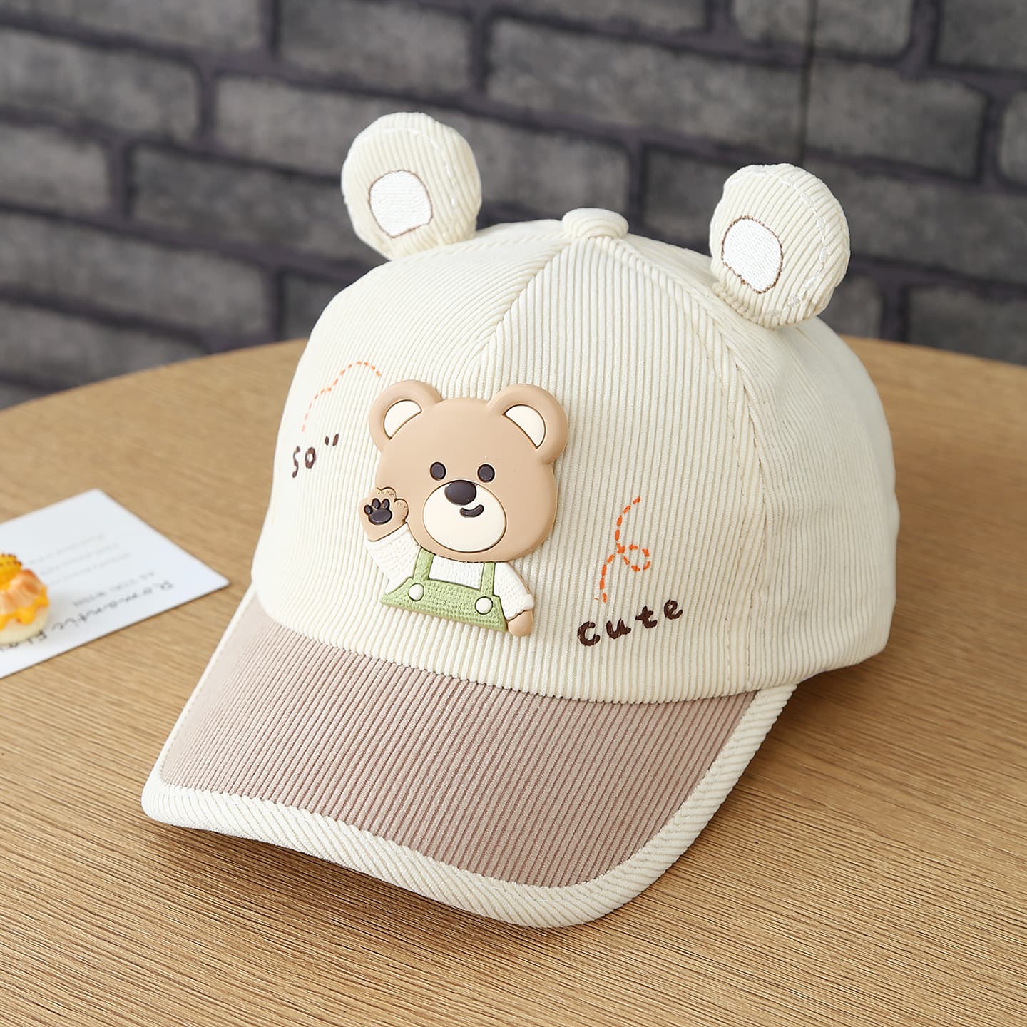 Autumn Children's Style Drawstring Easel Bear Corduroy Fashionable And Cute Baby Baseball Cap Suitable For Outdoor Outings