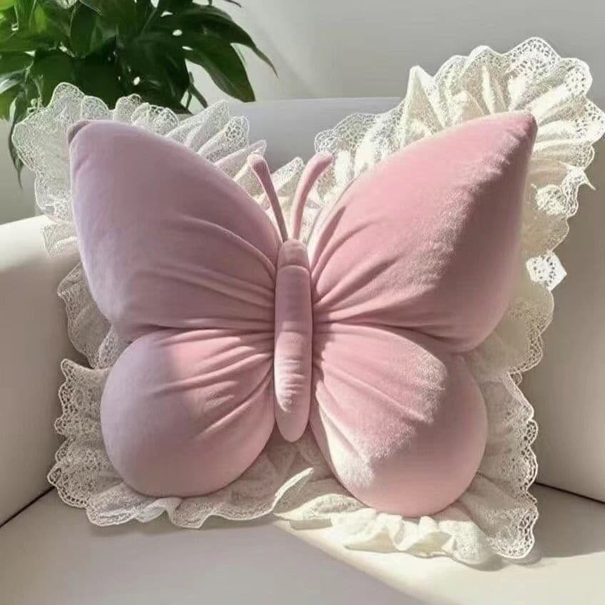Princess-Style Butterfly Lace Throw Pillow Office, Bedroom, Car & Sofa Back Cushion, Home Decor, Multiple Colors, 2 Sizes