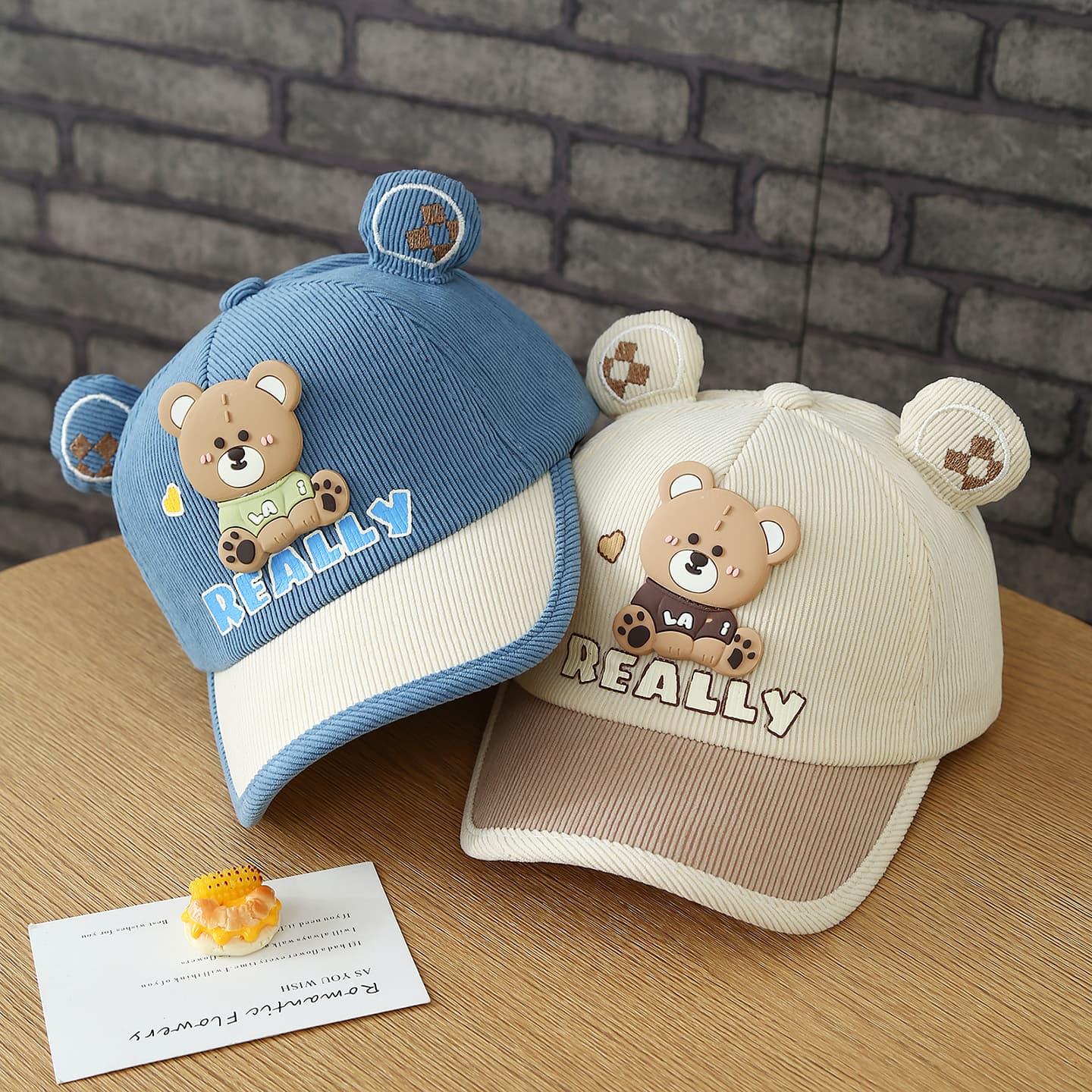 New Children's REALLY Little Bear Corduroy Multi-color Cute Ear Baseball Cap With Adjustable Strap For Daily Outings