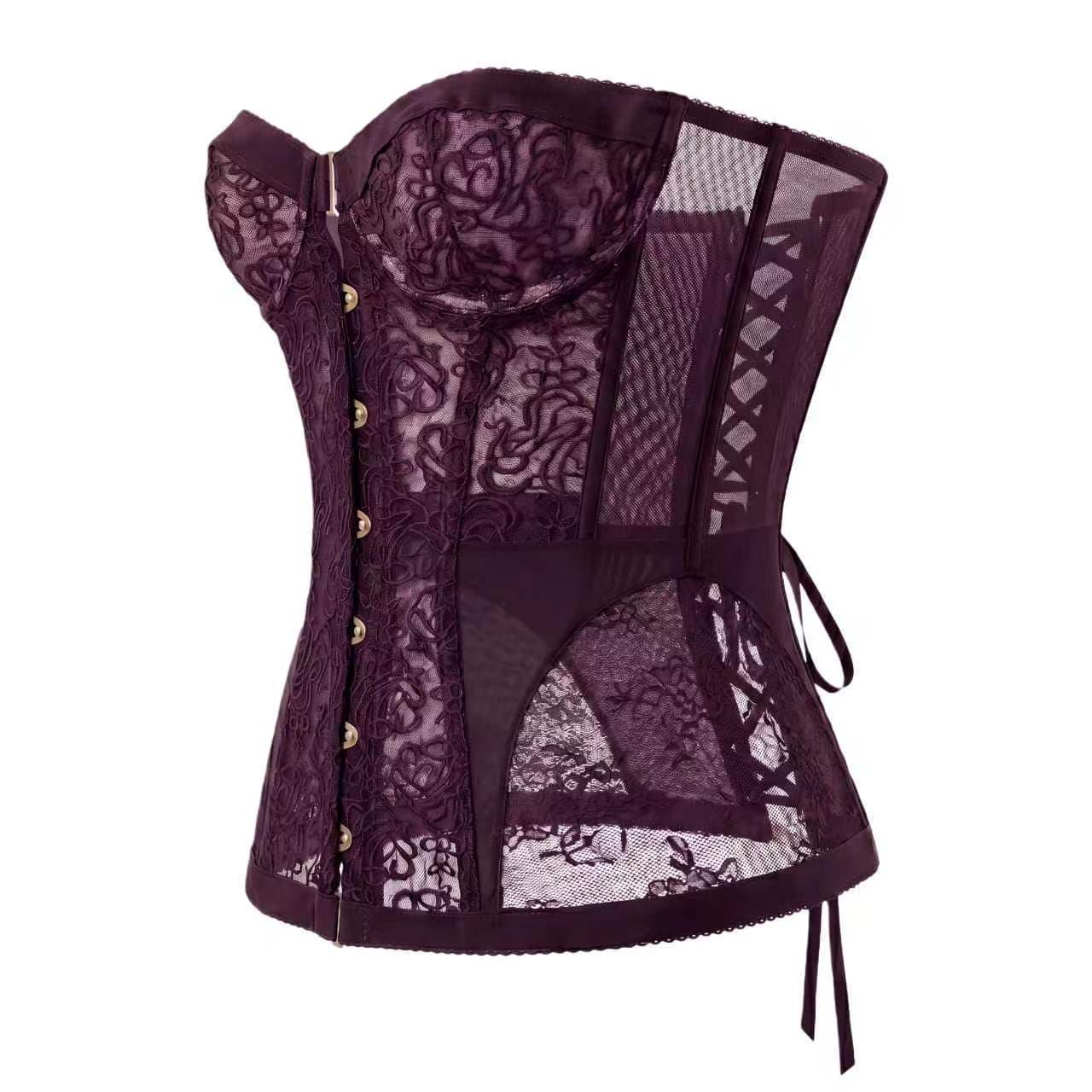 Sexy Lace Corset Top, Hot Girl Sweet-cool Style, Off-shoulder Strapless Vest For Women-Purple-red