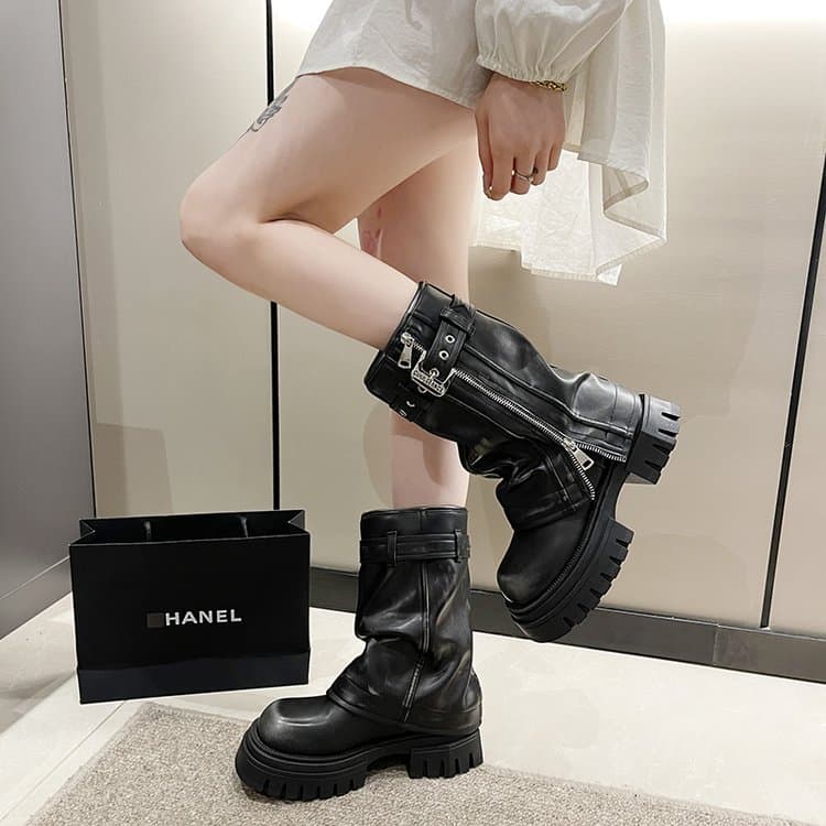 Women's Brown Slim-fit British Style Platform Martin Boots, New Autumn Arrival, Block Heel Retro Popular Ankle Boots For Petite Figures