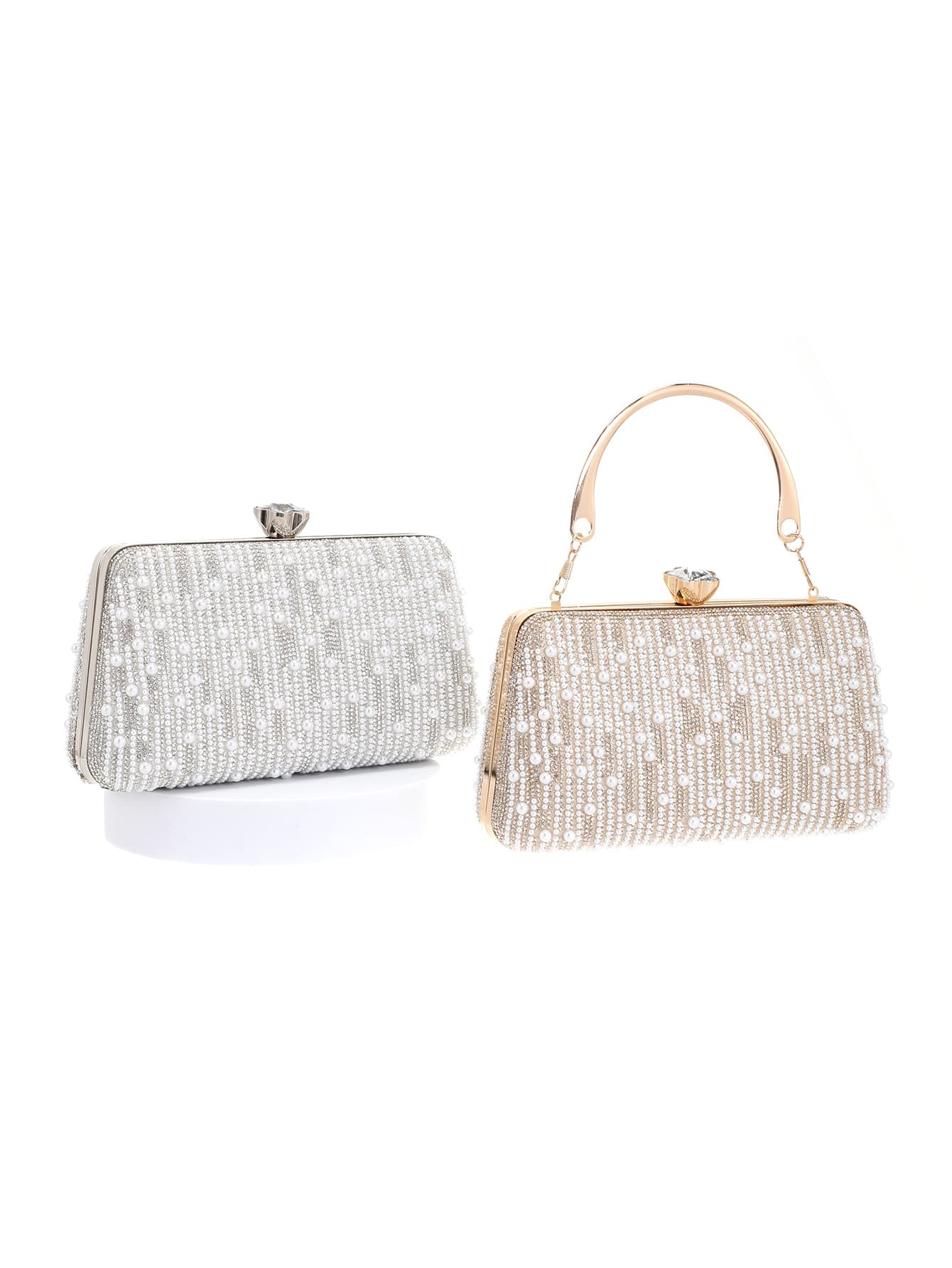 Women's Elegant Beaded Embroidered Evening Clutch Formal Gown Purse, Banquet Handbag, Fashion Shoulder Bag & Top-Handle Bag