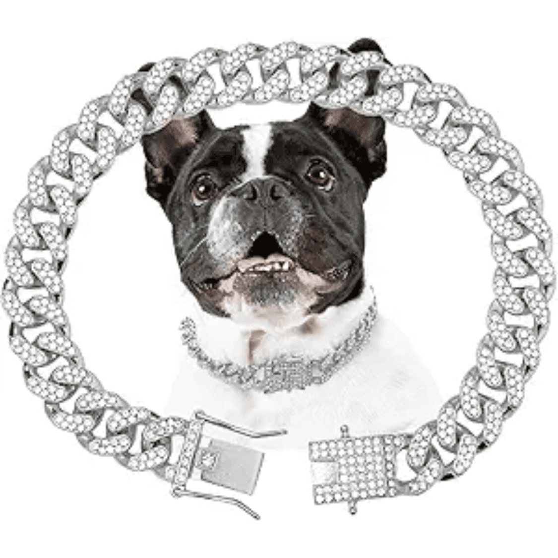 Dog Chain Collar Silver Dog Necklace Diamond Cuban Link Dog Collar 13mm Wide Metal Pet Cat Dog Chain Crystal Collar Jewelry Accessories For Large Medium