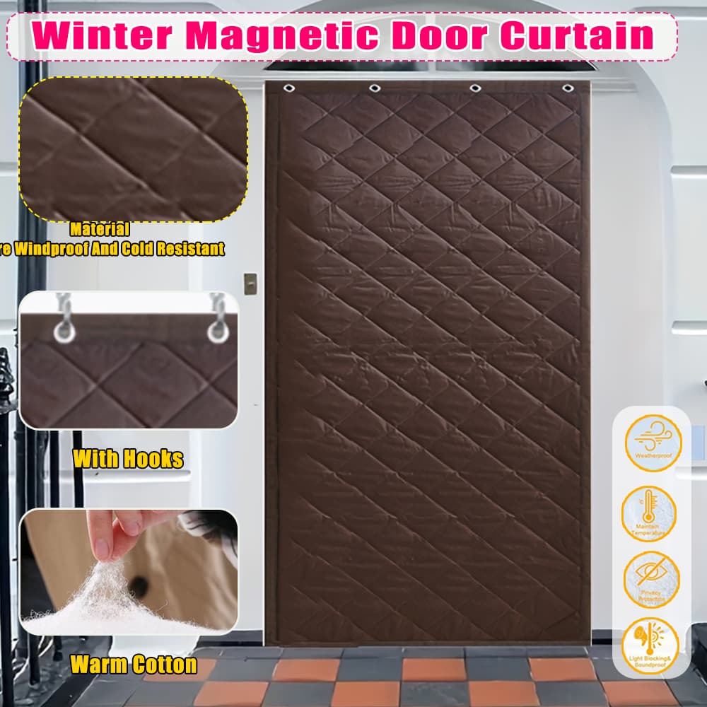 Oxford Cloth Thick Cotton Thermal Door Curtain, Magnetic Seal Windproof Sound Insulation Door Drape With Complete Hanging Hardware, Energy Saving Cold Block Door Cover For Home Garage Storehouse Winte