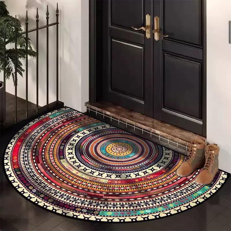 Bohemian Vintage Semi Circular Carpet, Half Round Door Mat,Semi Circle Bathroom Floor Rug,Mandala Boho Bohemian Non-Slip Welcome Entrance Way Absorbent Bath Mat