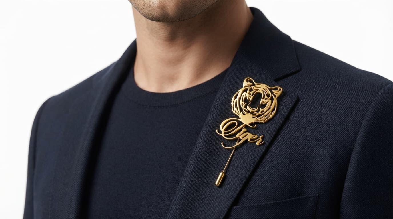 Custom 24K Gold Plated Silver Name Brooch Personalized Gift Pin