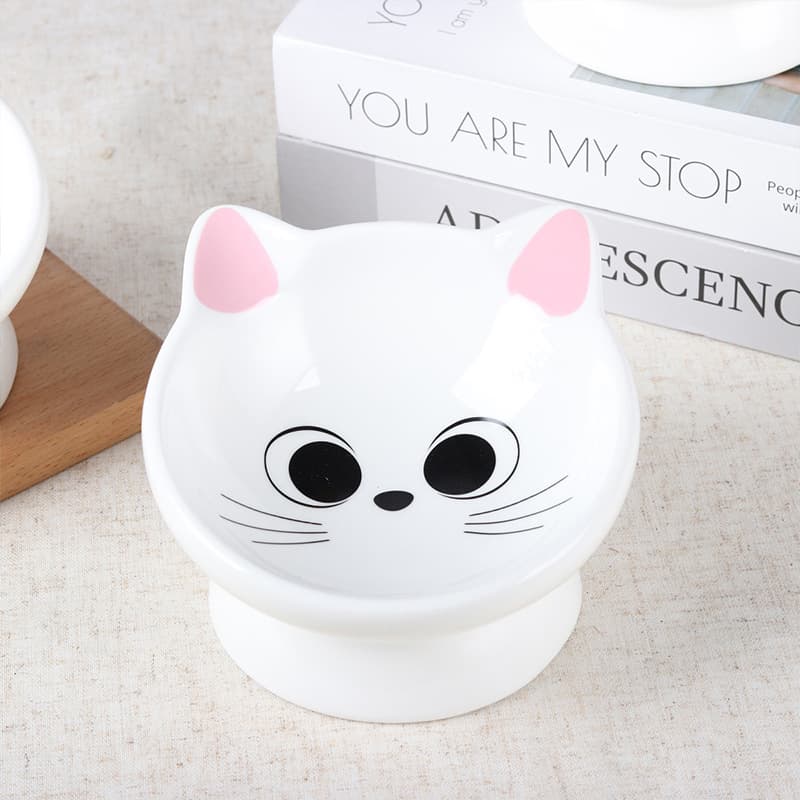 Raised Cat Food Bowl Ceramic  Tilted Cat Food Bowls Protect Cat's Spine Anti Vomiting Backflow Prevention Bowls For Adult Kitty, Kitten, And Small Dogs