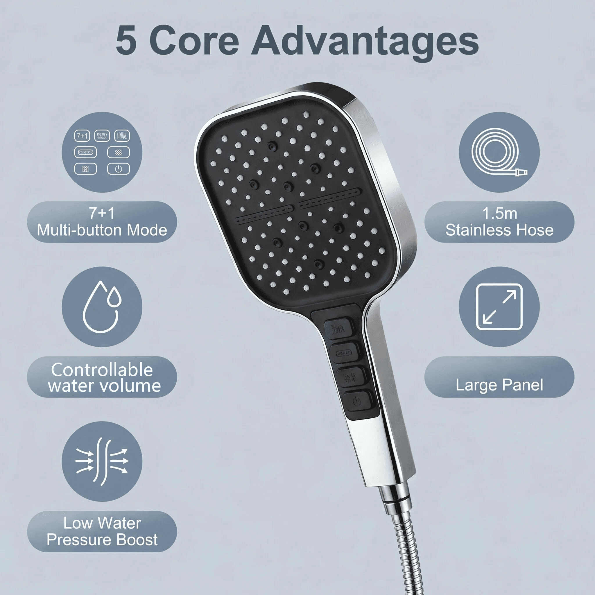 Handheld Shower Head With Multiple Modes & 4-Button Combo