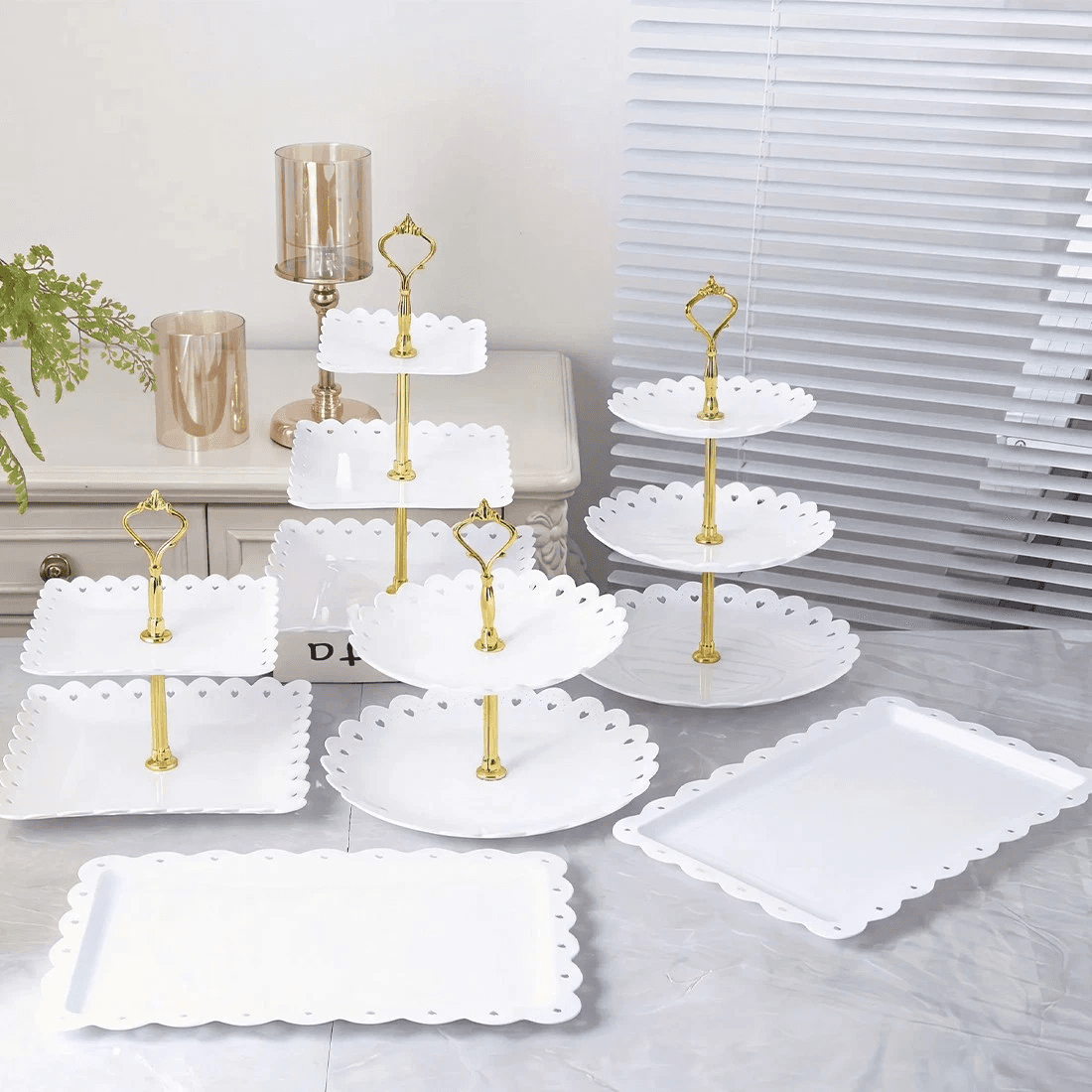 6pcs Cake Stand Afternoon Tea Wedding Plates Party Embossed Tableware Holder