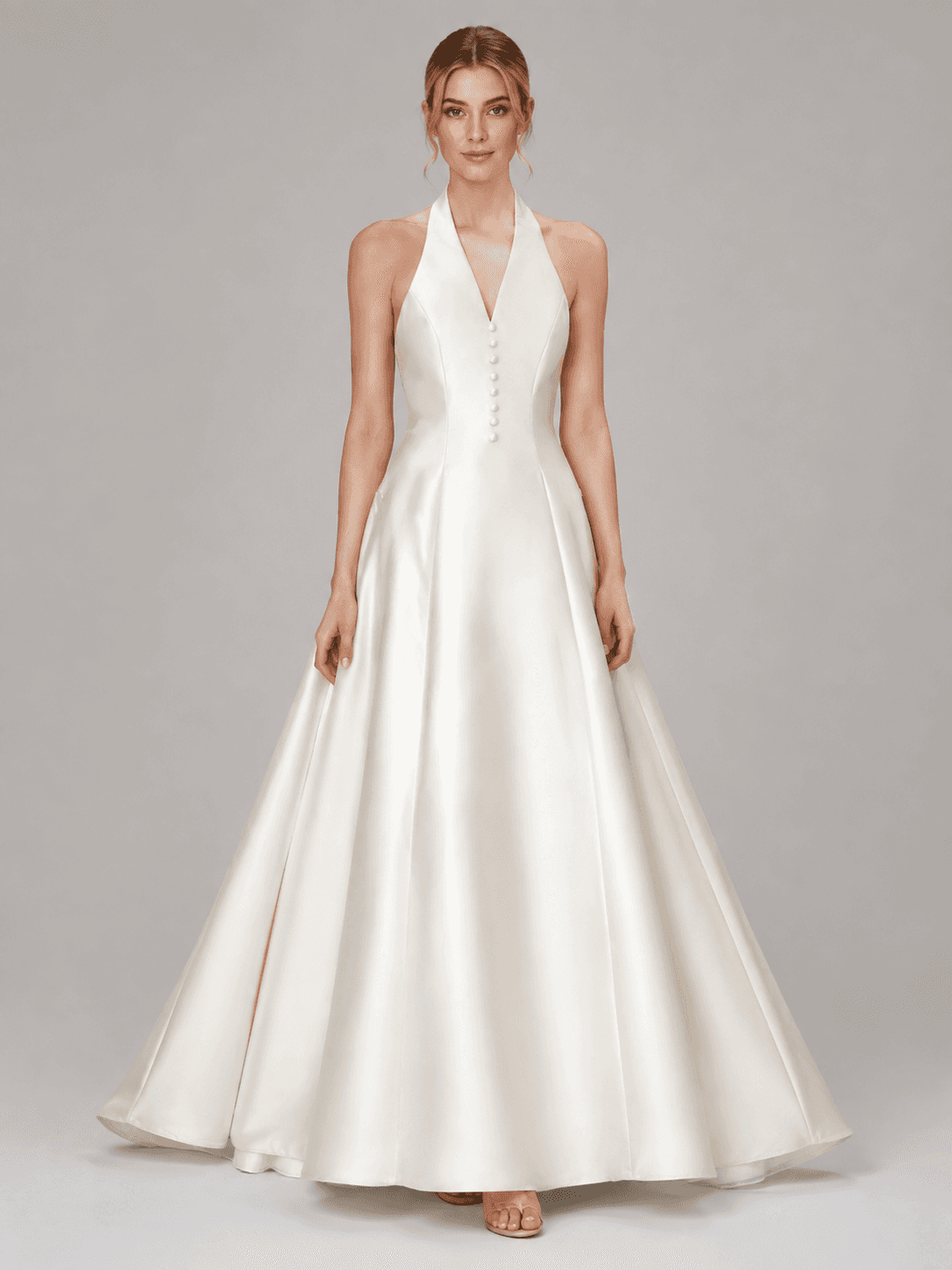 Elegant Satin Waist-Cinching Halter Neck Sleeveless Dress