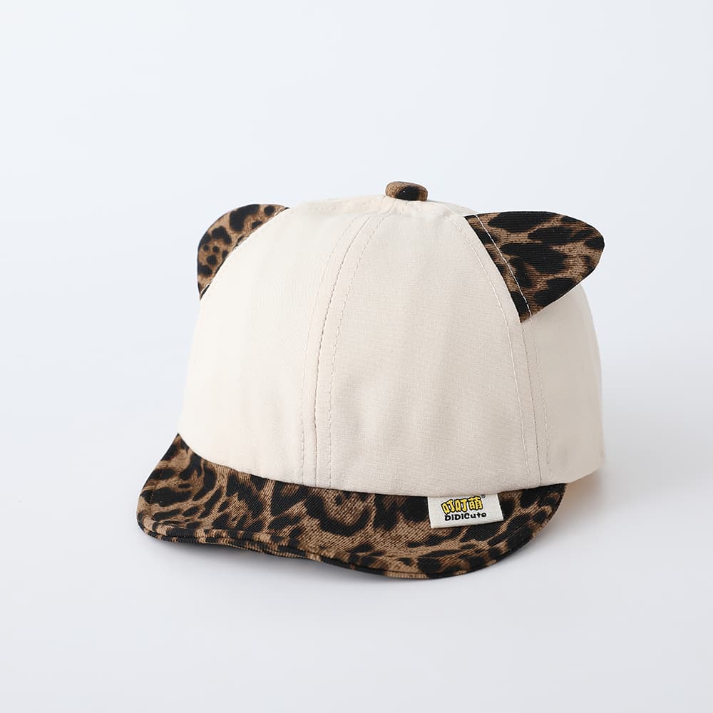 The New Patchwork Leopard Print Brimmed Cartoon Cat-ear Adjustable Cute Casual Baseball Cap Is Suitable For Outdoor Entertainment And Outings.