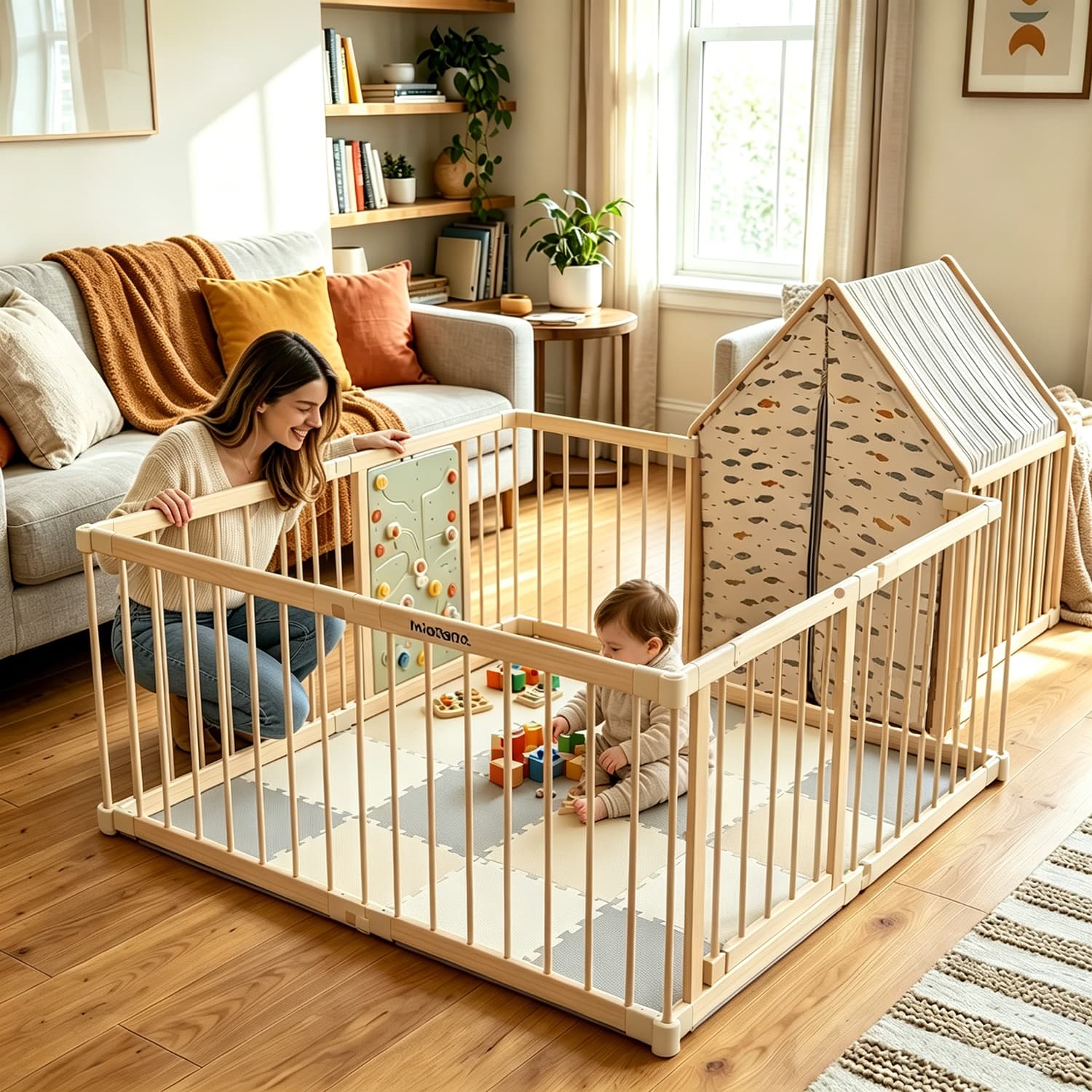 Natural Wood Baby Playpen 69inx102in