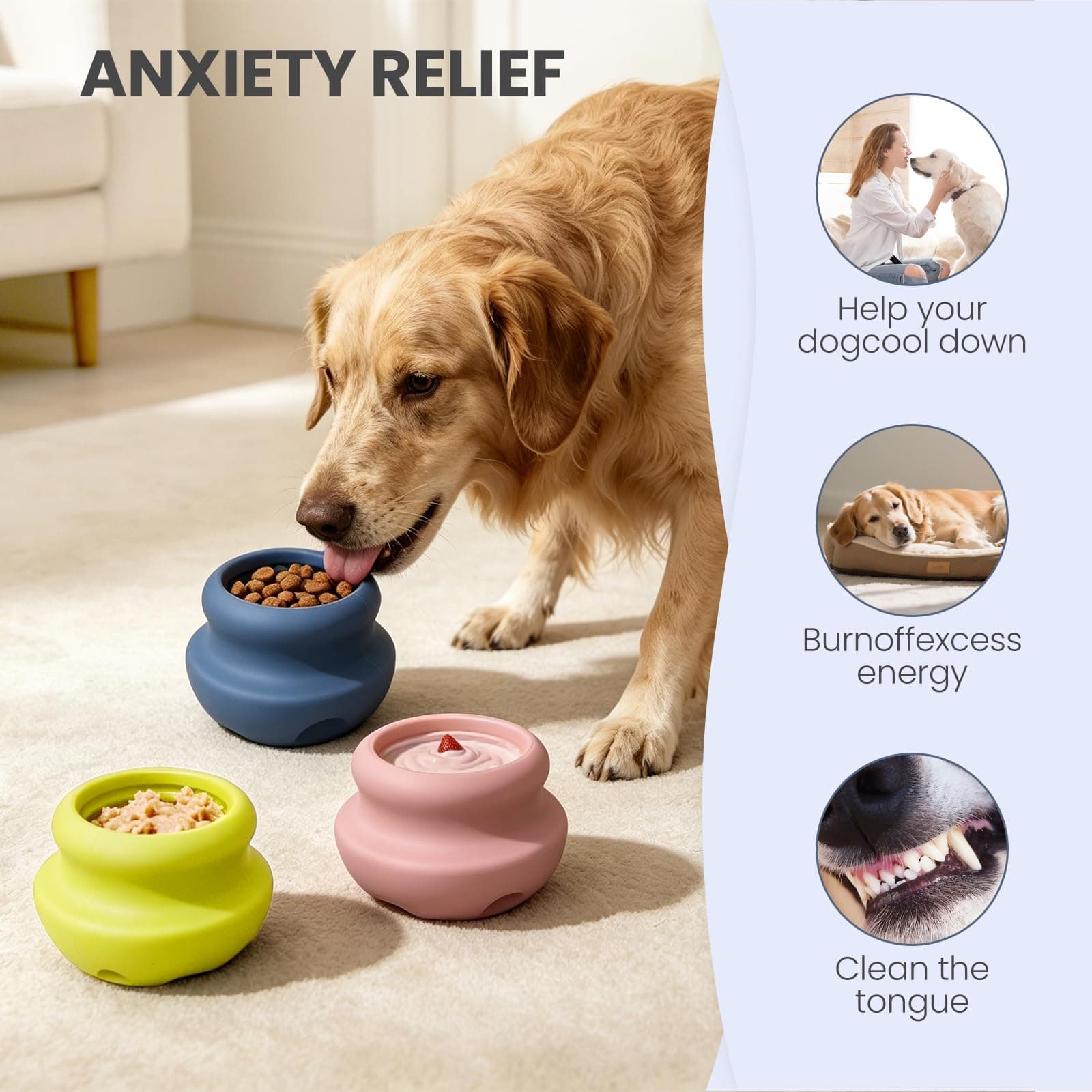 Dog Enrichment Lick Toy, Stuffable Lick Treat Bowl Freeze Bone, Wobbly, Textured Interior, Slow Feeder, Dishwasher Safe, Helps Ease Anxiety, Interactive Toy, Beef Scented