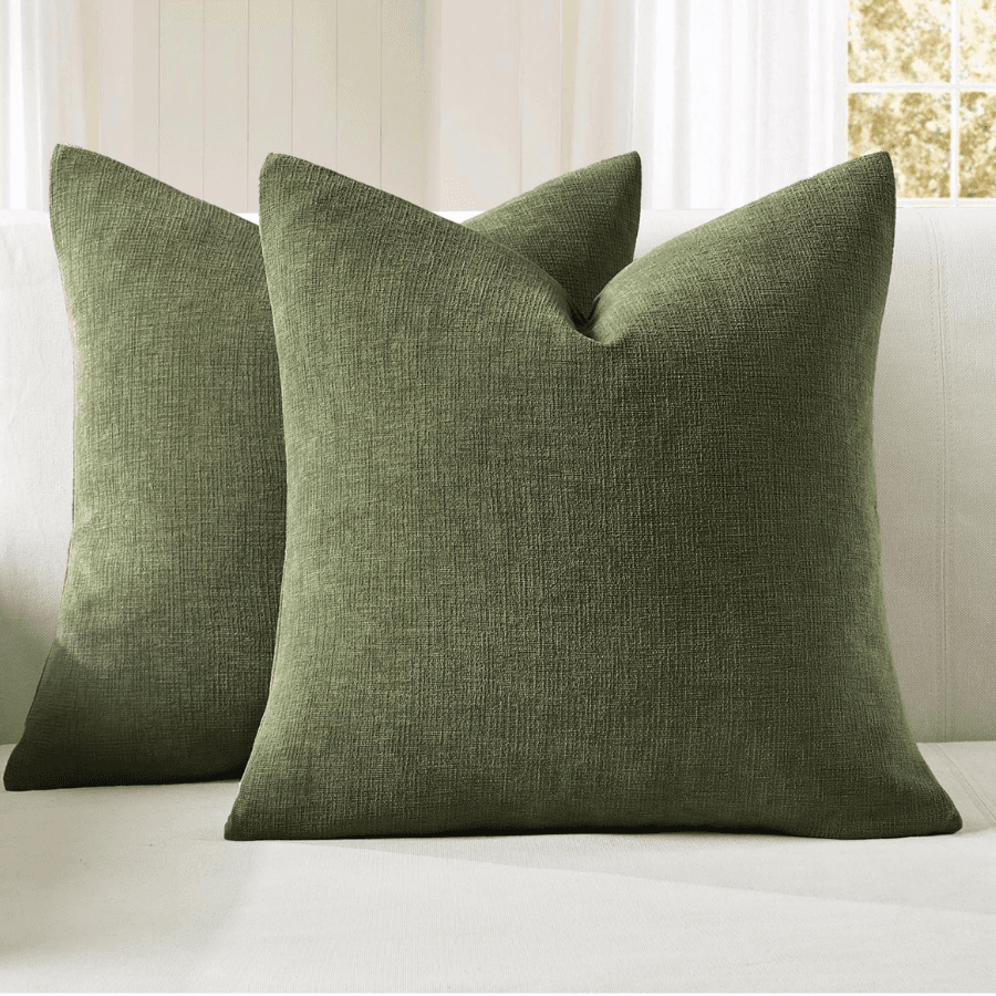 Set Of 2 Olive Green Chenille Throw Pillow Covers 18 X 18 Inch