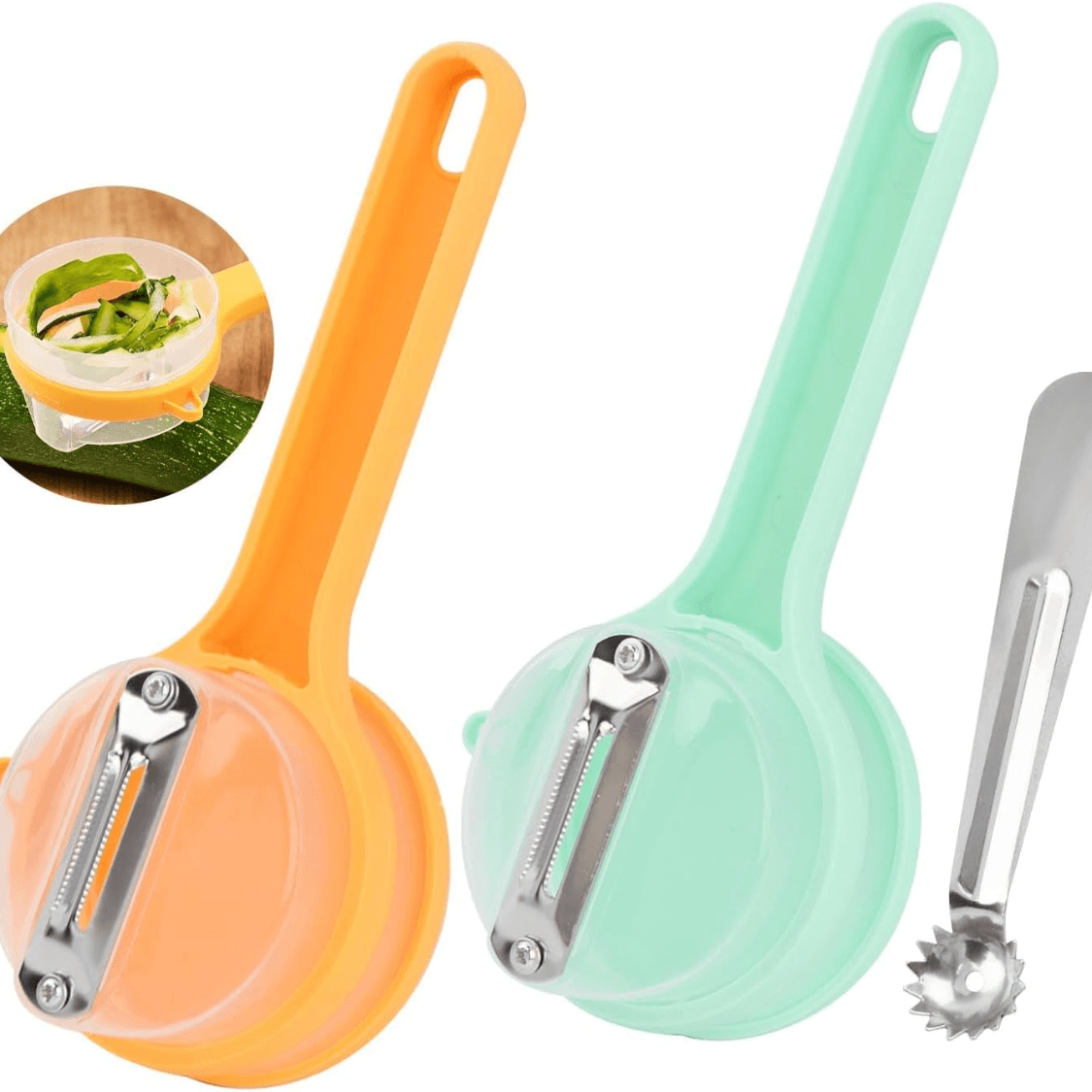 Fruit & Vegetable Peeler With Storage Box, Double-Sided Stainless Steel Blade & Catcher