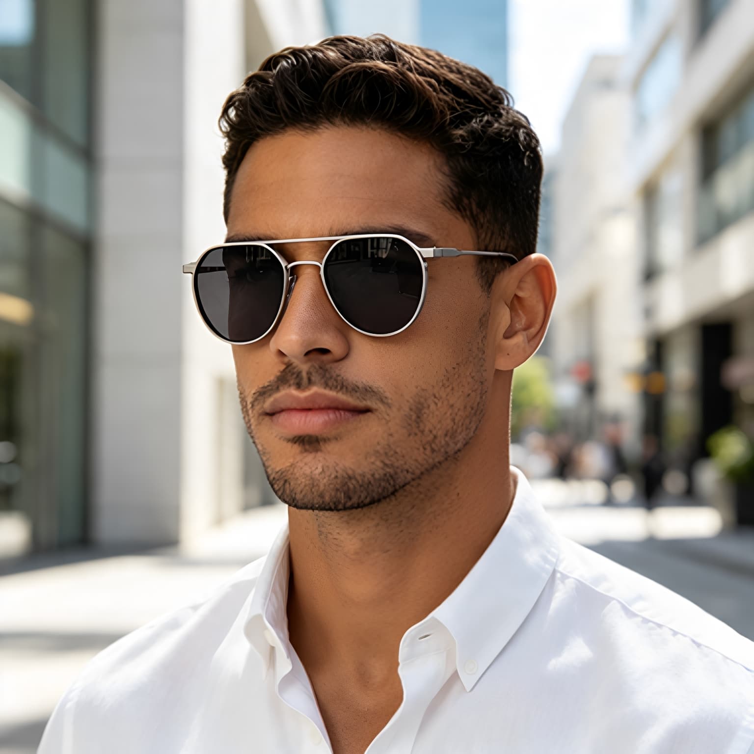 New Retro Oval Frame Glasses Metal Double Beam Aviator Sunglasses Men's High-End Driving Sunglasses