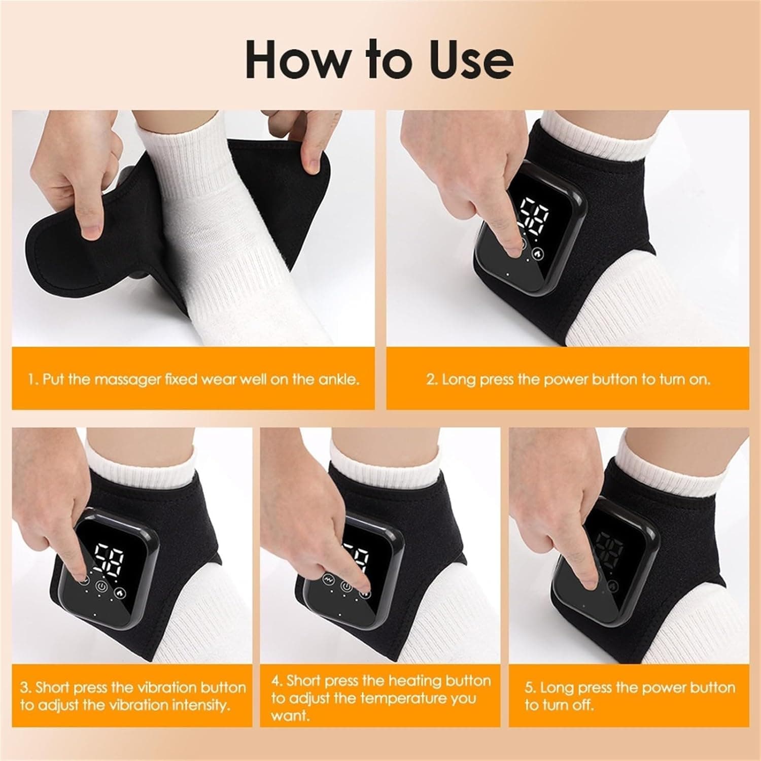 Cordless Ankle Massager With Heat, Ankle Heating Pad With Massage, Rechargeable Heated Foot Brace Wrap, 3 Vibration And Heating Modes For Left Right Feet