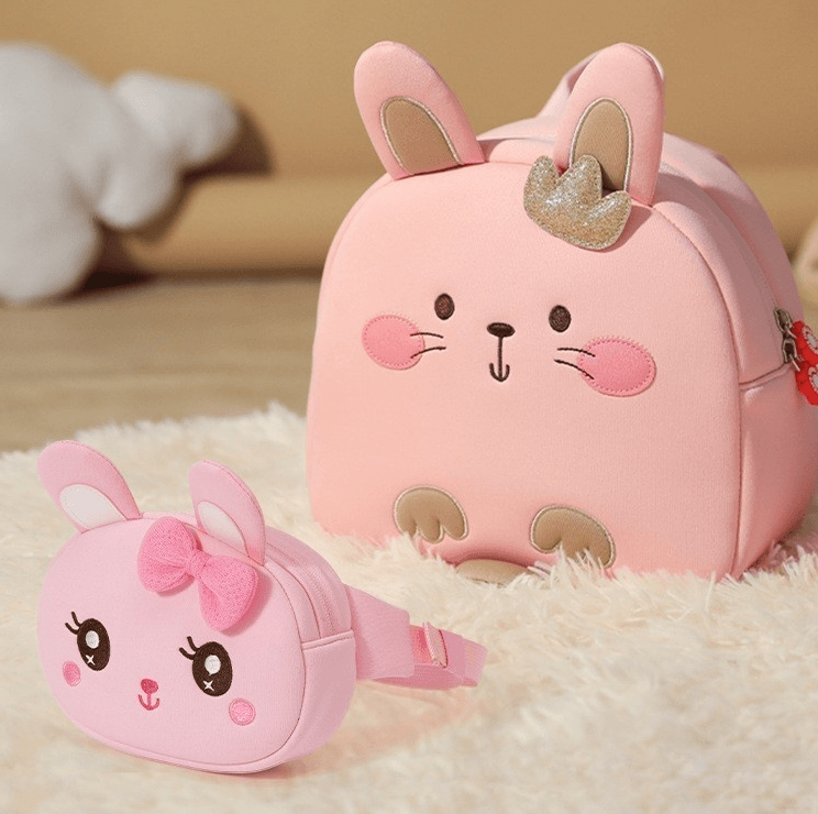 Backpack Big Class Girls Boys Animal Backpack Children's Travel Backpack Night Reflective Safety Medium Class -Travel Combination- Pink Rabbit Small And Crossbody Bag