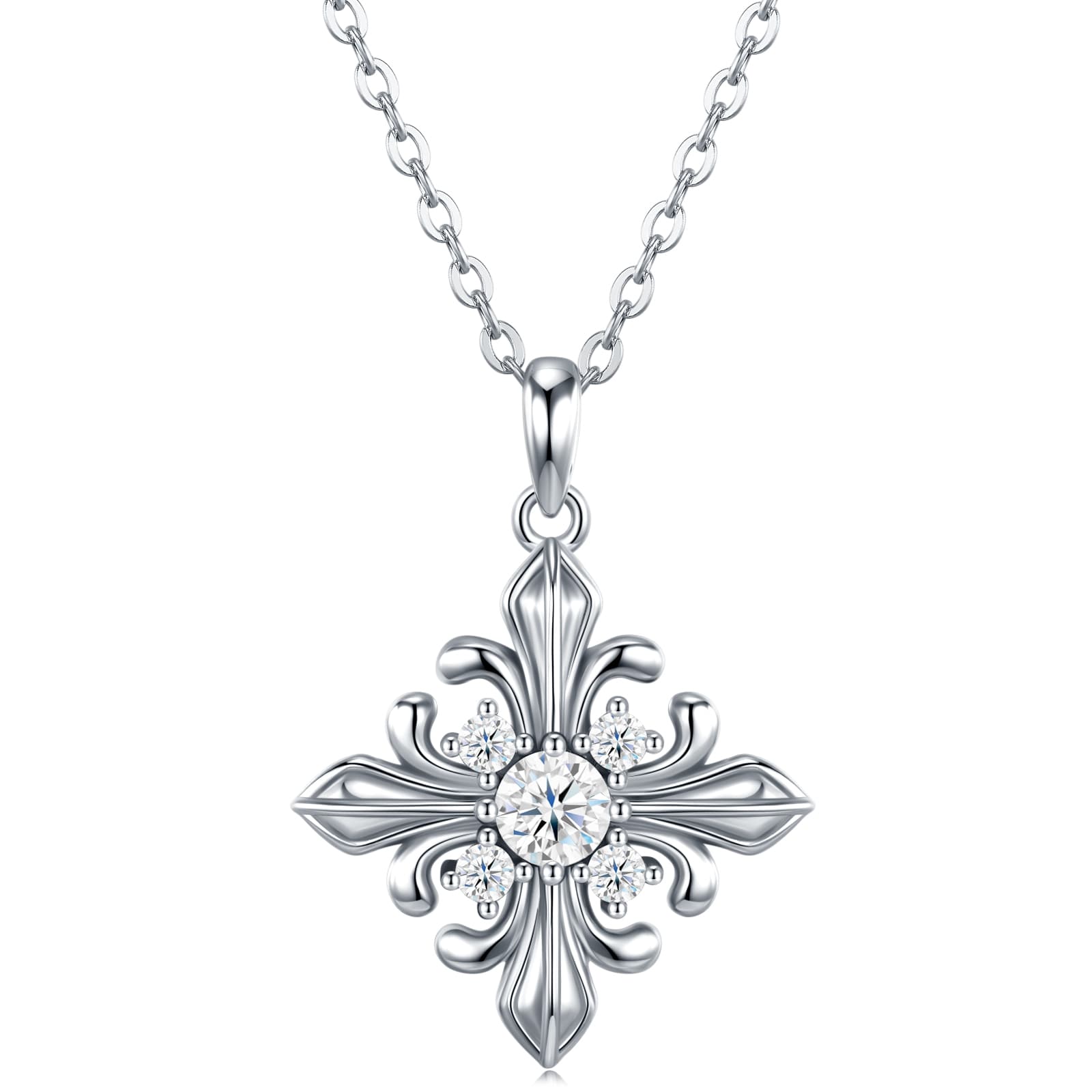S925 Sterling Silver 0.3ct D Color VVS1 Moissanite Cross Flower Pendant Necklace 40cm Platinum Plated GRA Certified Gift Box