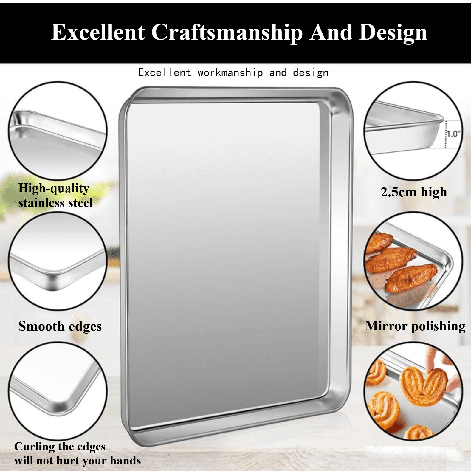 Stainless Steel Baking Tray Set Non-Stick Sheet Oven Bakeware Pans BBQ Plate UK