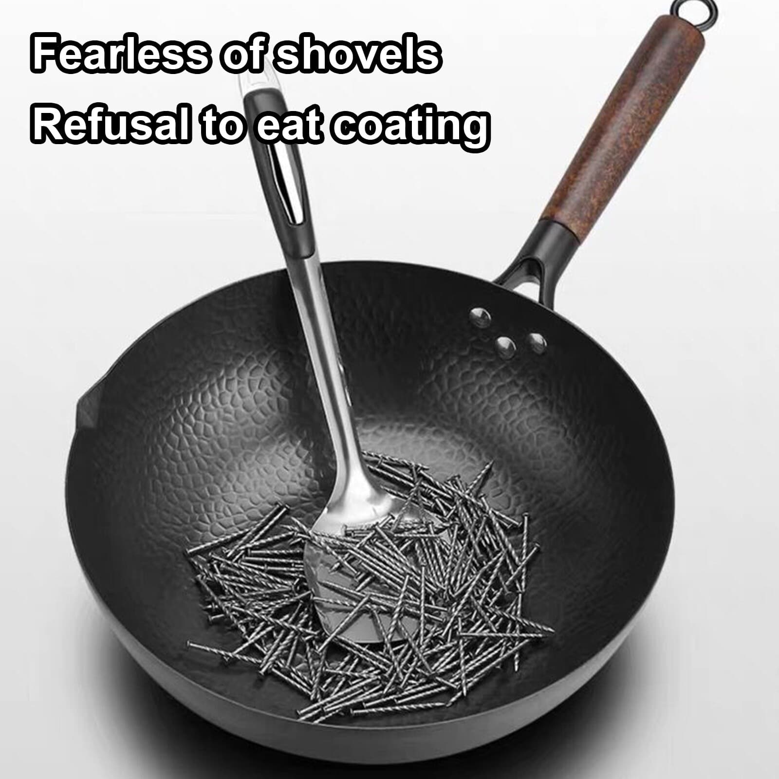 32CM Household Pure Iron Wok Non Coated Cast Iron Pan For Gas Induction Cookers