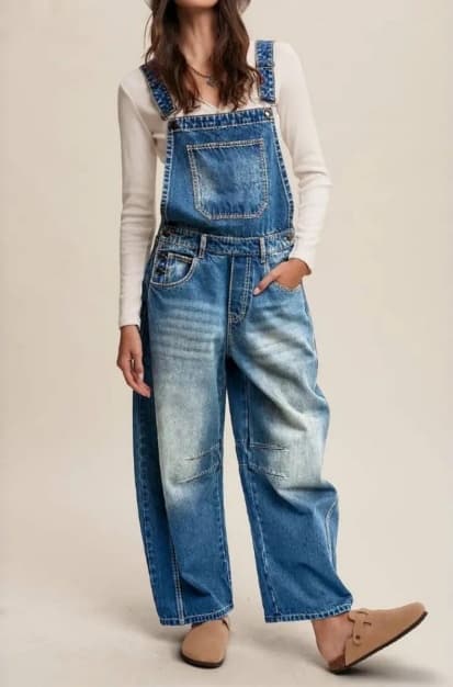 Women's Light Blue Denim Overalls Vintage Washed Loose Fit Wide Leg Bib Pants Casual Workwear Jeans US Ready Stock