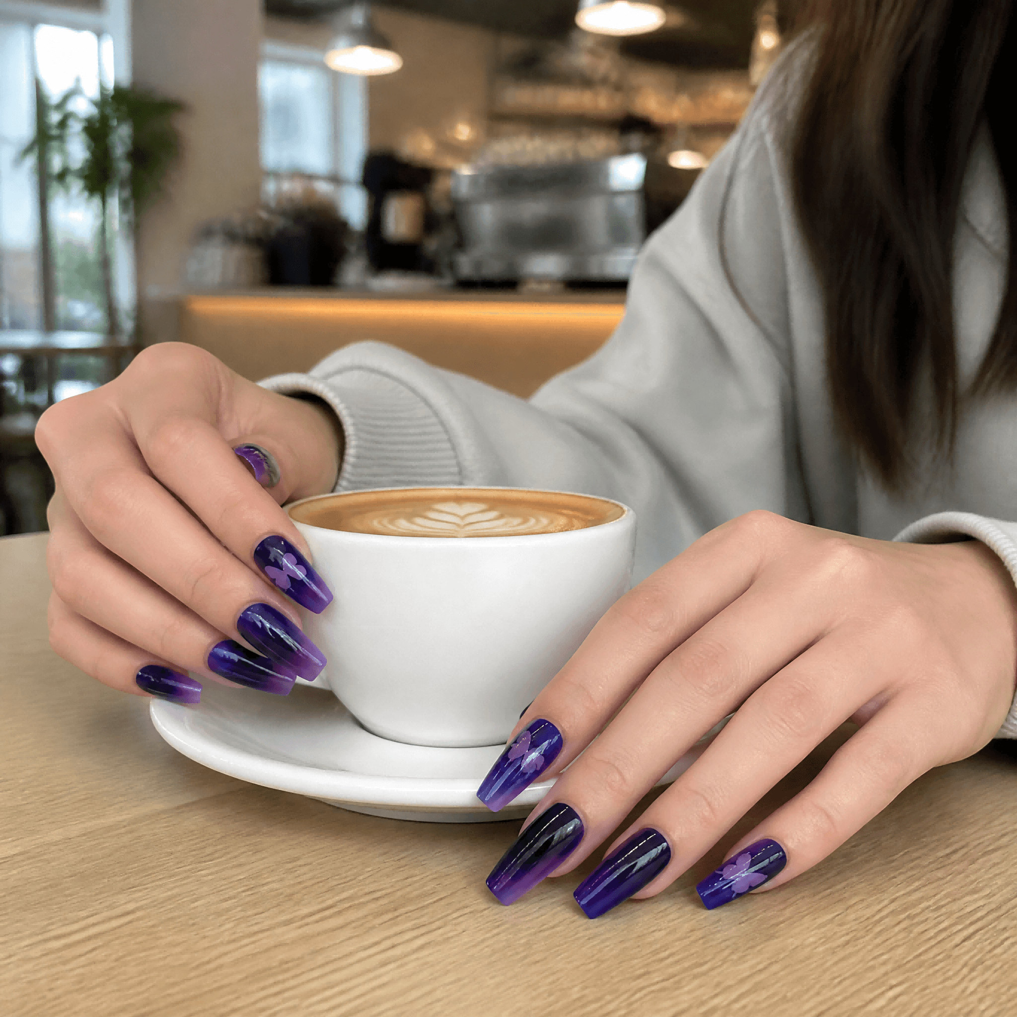 Purple Cat Eye Butterfly Press On Nails