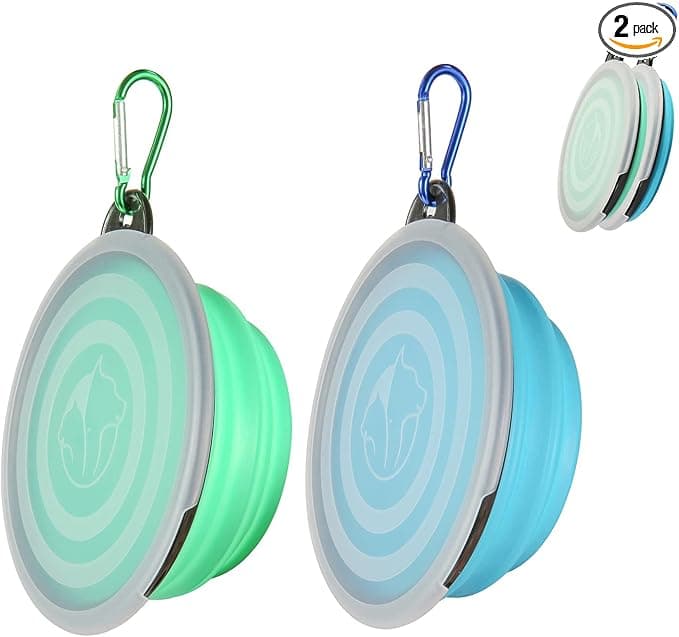 2-Pack Collapsible Dog Travel Bowls With Cover Lids