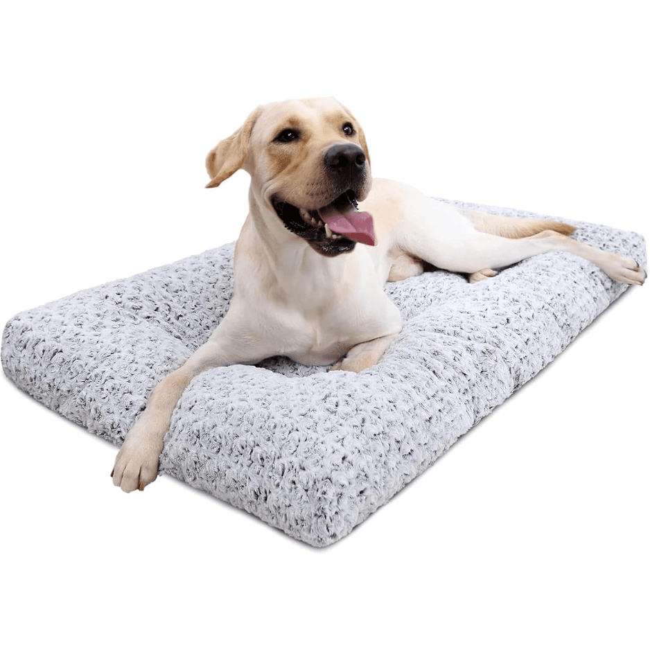 35x23 Inch Gray Plush Dog Crate Bed, Washable Pet Mat