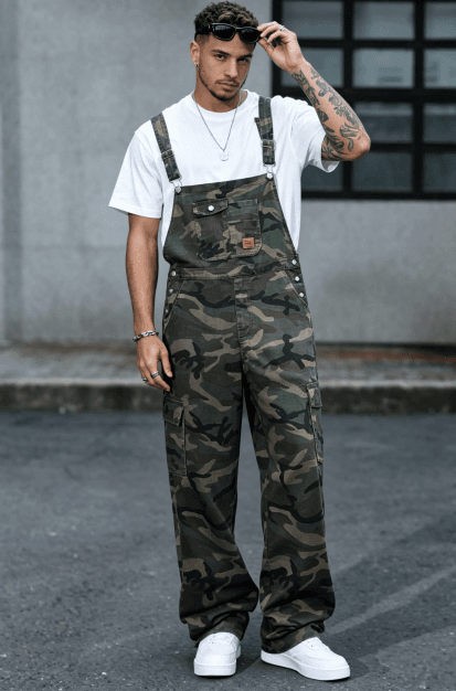 Camo Overalls Men Big And Tall Plus Size Loose Fit Cargo Workwear Bib Overalls US Ready Stock