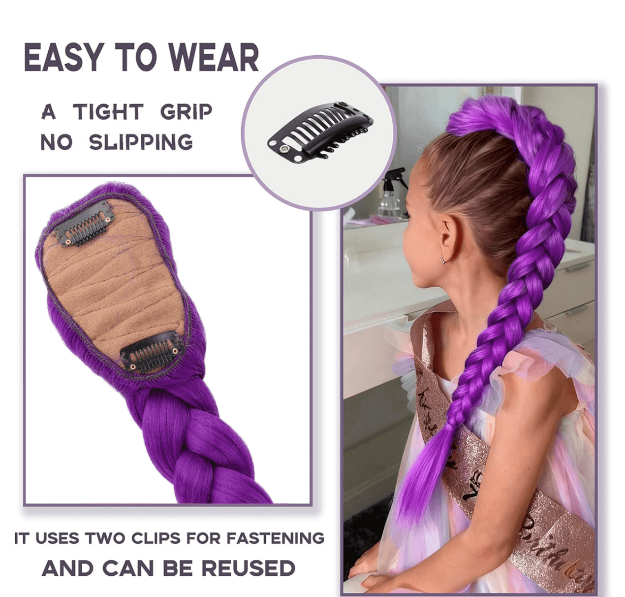 Clip-in Chunky Braided Ponytail Hair Extension, Colorful Synthetic Pre-braided Braid Hairpiece For Women