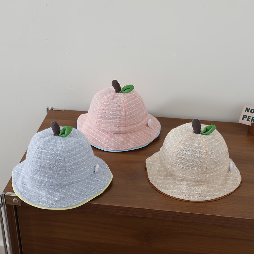 3D-shaped Small Fruit Children's Fisherman Hat, Knitted Jacquard, Contrasting Color Piping, Soft Brim, Outdoor Casual