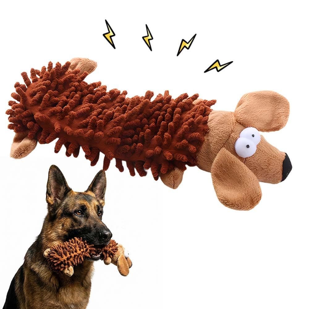 Indestructible Tough Plush Squeaky Dog Toy For Aggressive Chewers, Brown Dense Texture, Boredom Relief, Interactive Chew Toy, Durable Tug Toy, Active Dogs