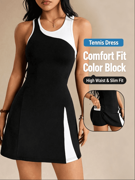 Cross-border Wholesale Color-block Tennis Wear, One-shoulder Beautiful Back Yoga Jumpsuit, Breathable And Sweat-absorbing Sports Fitness Tennis Wear