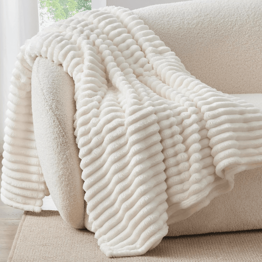 Cream Fleece Throw Blankets, Fluffy Blanket For Couch, 50x60 Inch