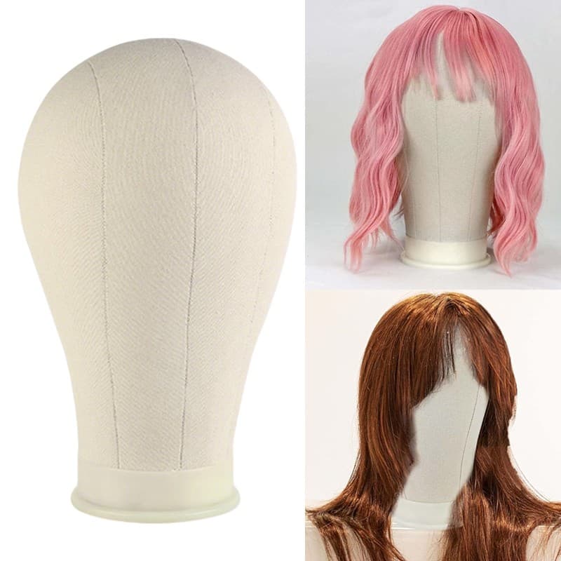 22 Canvas Block Mannequin Head For Wig Making Display With Tripod Stand Holder