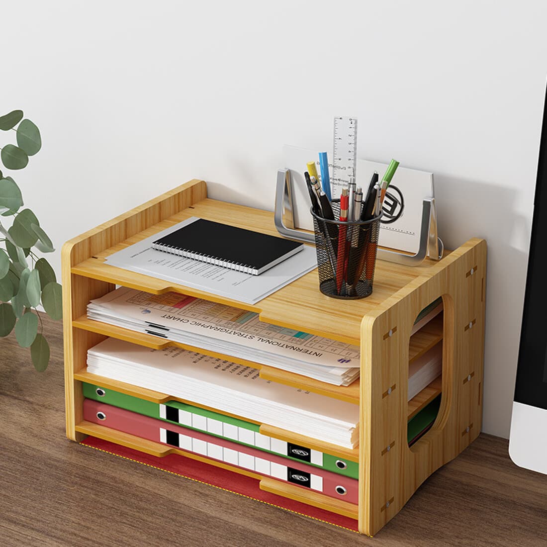 Office Desk File Cabinet Multi-Layer Density Board Desktop Storage Box Organizer