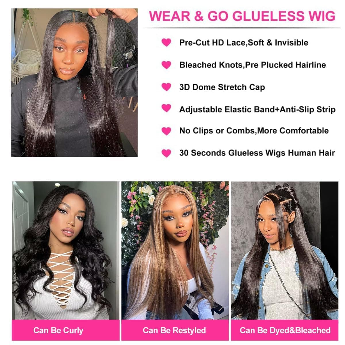 4x6 Lace Front Human Hair Wig, Straight, Natural Color, Density