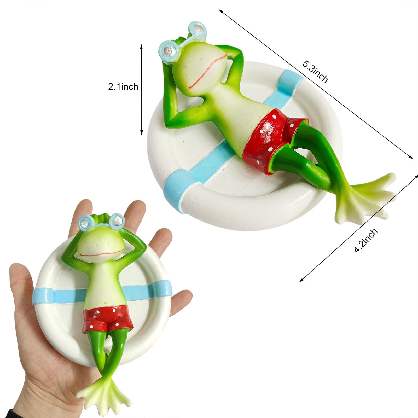 Floating Frog On Swim Ring Resin Aquarium Ornament, Fish Tank Decor, Water Surface Accessory