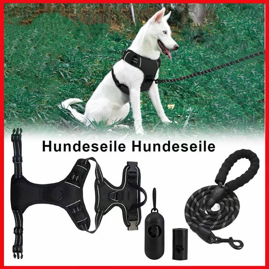 No Pull Dog Harness Adjustable Reflective Nylon Pet Vest With Poop Bag Dispenser Set