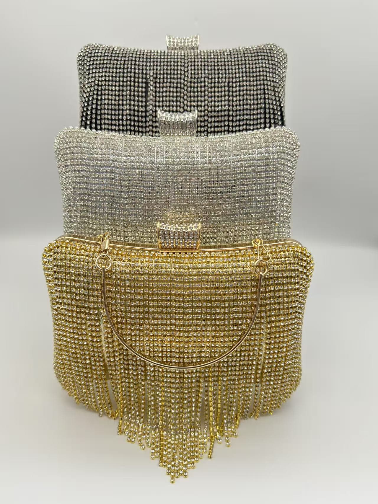 Women's Tassel Rhinestone Evening Clutch  Light Luxury Socialite Handbag, Rhinestone-Studded Top-Handle Purse & Elegant Party Clutch